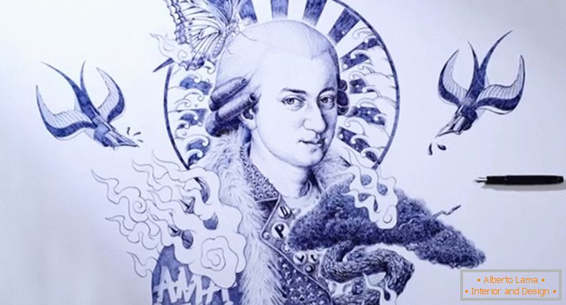 Mozart, pintado com uma caneta esferográfica