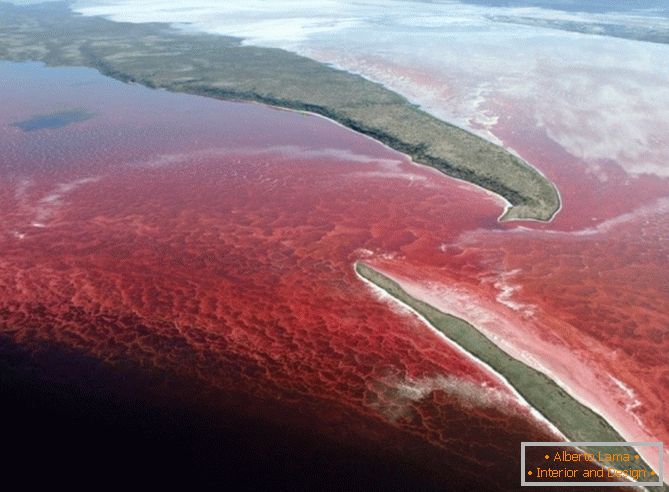 Água vermelha brilhante no lago
