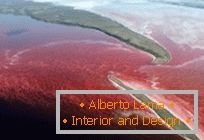 Um incomum lago vermelho no norte do Canadá