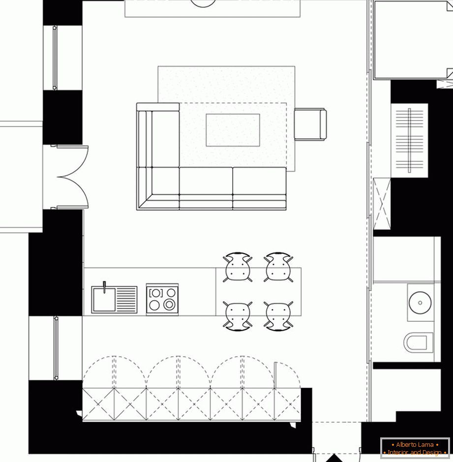 O layout de um elegante apartamento em Kiev