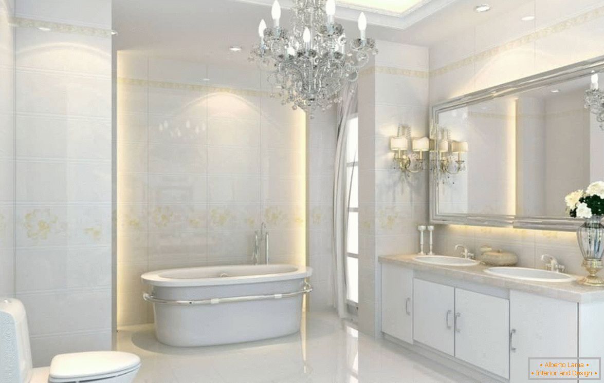 Design de banheiro em branco em estilo neoclássico