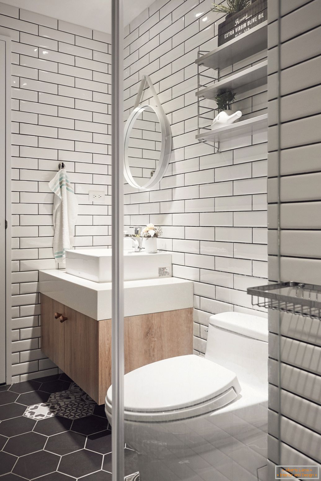 Design de interiores de uma pequena casa de banho