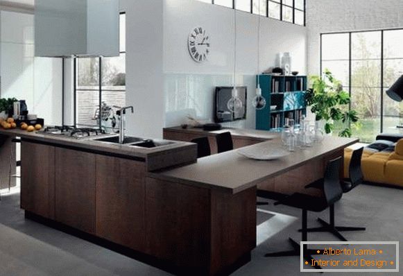 Cozinha ultra moderna e design de sala de estar