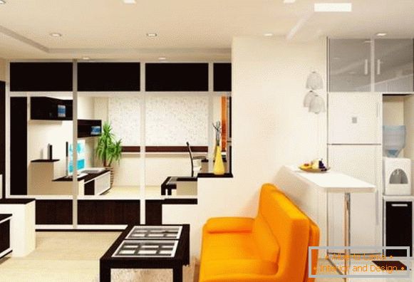 Uma ideia moderna para combinar a cozinha com a sala de estar