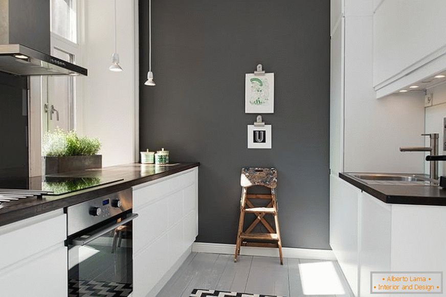 Papel de parede cinza no interior da cozinha