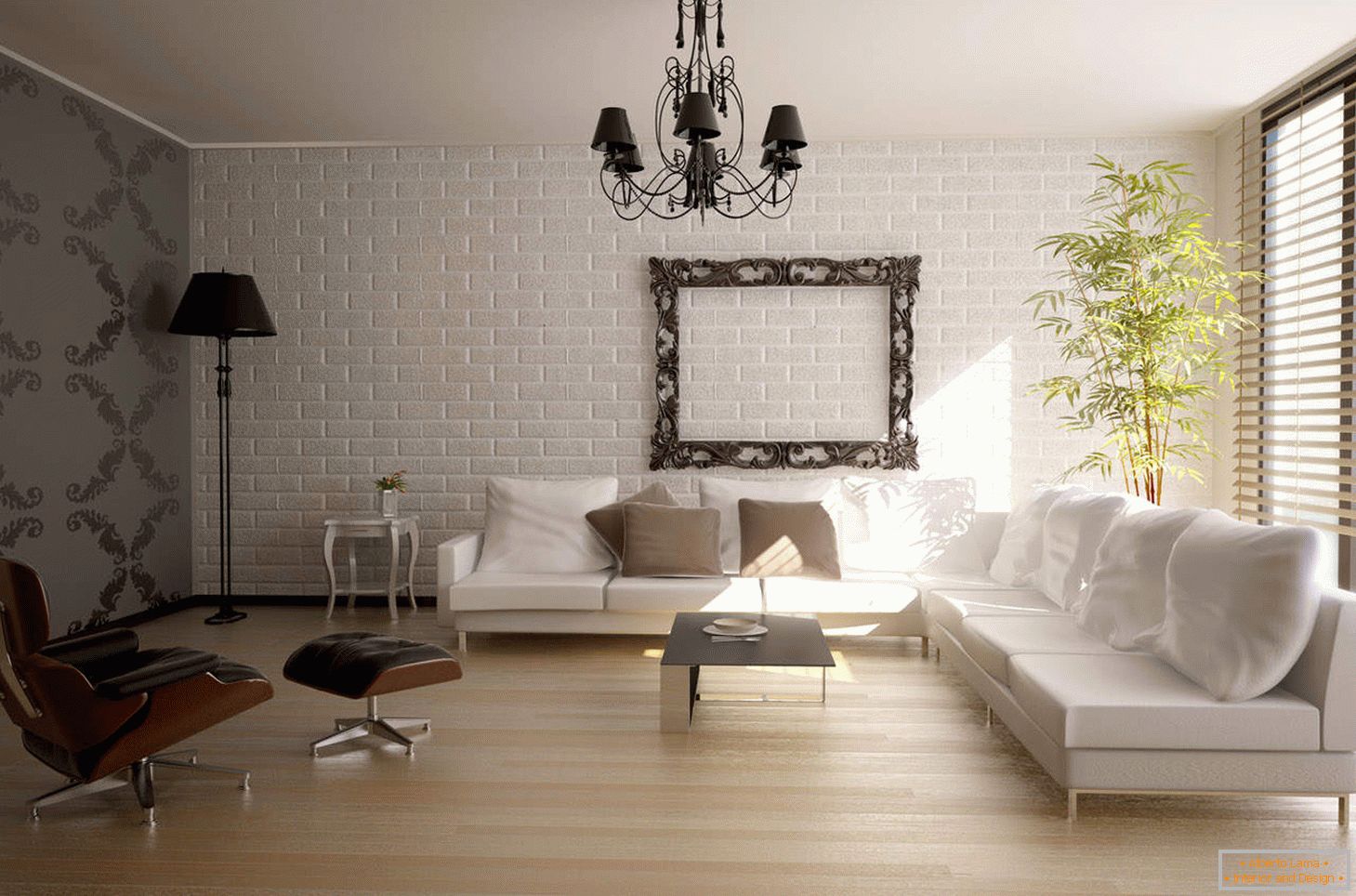 Papéis de parede para um tijolo em uma sala de estar