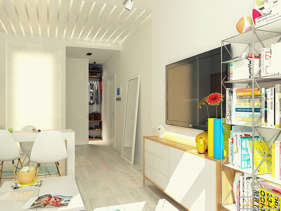 Interior, de, um, pequeno, apartamento estúdio