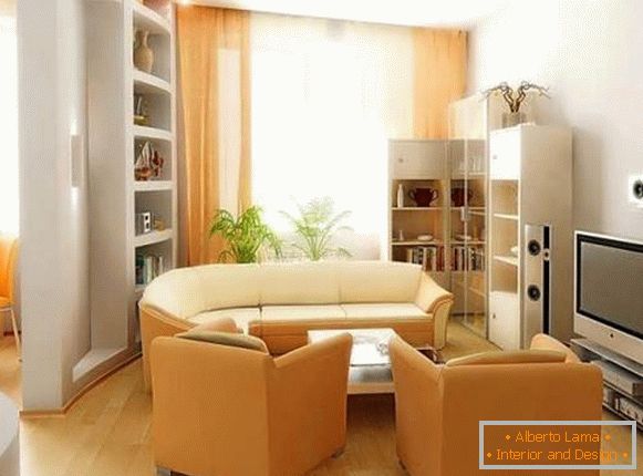 Design de uma pequena sala de estar - móveis pequenos
