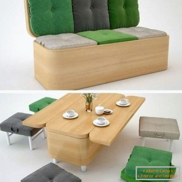 Design de uma pequena sala de estar - móveis multifuncionais