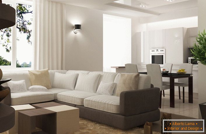 Interior lacônico no estilo do minimalismo - a escolha certa para um pequeno apartamento.