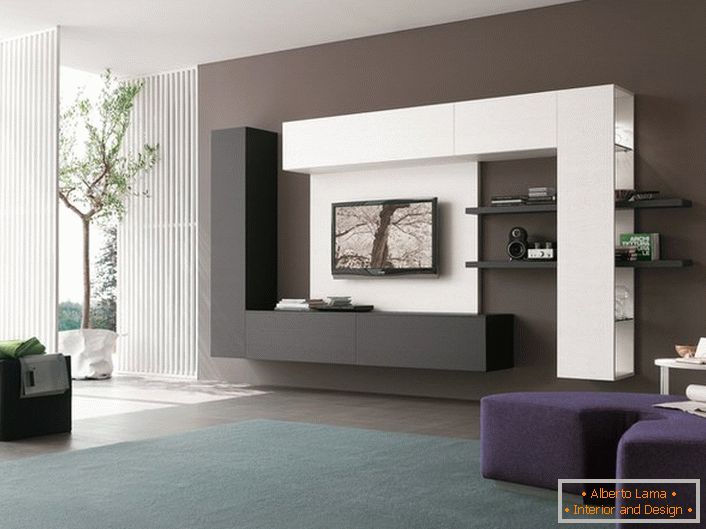 Para enfatizar a facilidade de designers de interiores sala de estar oferecem mobiliário modular pendente.