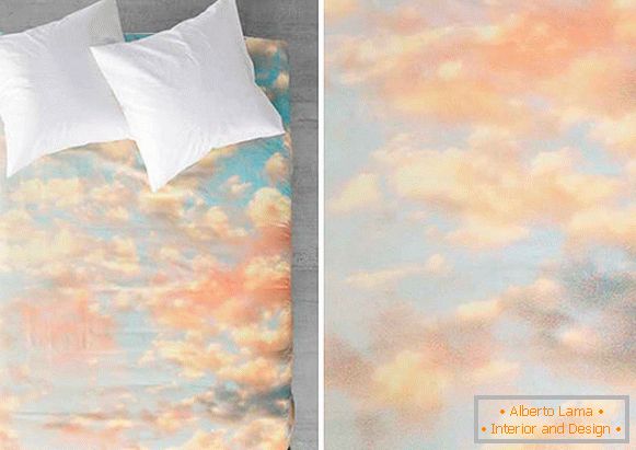 Roupa de cama com uma estampa em forma de céu