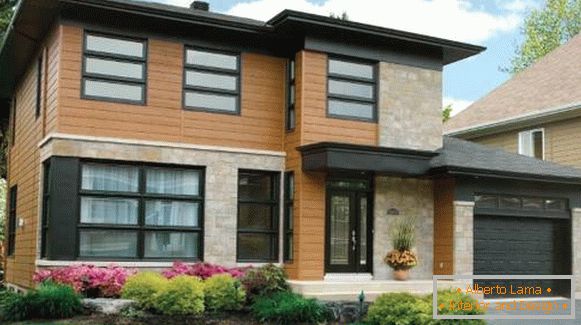 Acabamento de fachadas de casas particulares com painéis de fachada - foto de painéis de madeira