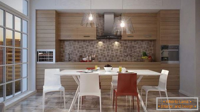 Design moderno de cozinha com uma janela panorâmica - foto interior