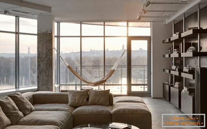 Janela panorâmica no apartamento - foto do design da sala de estar