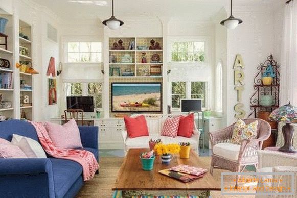 Móveis de vime - fotos de poltronas no design da sala de estar
