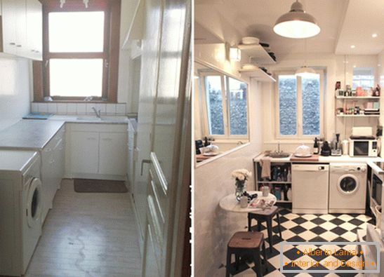 Cozinha renovada de um pequeno apartamento em Paris