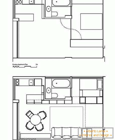 O layout de um pequeno apartamento com uma criança