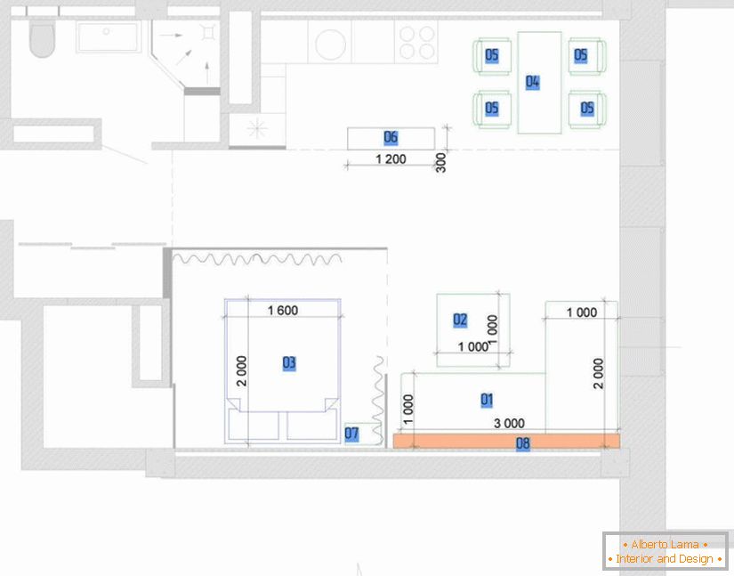 O layout de um apartamento com um quarto separado