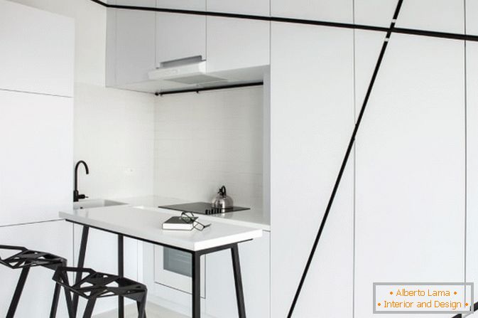 Apartamento cozinha em preto e branco