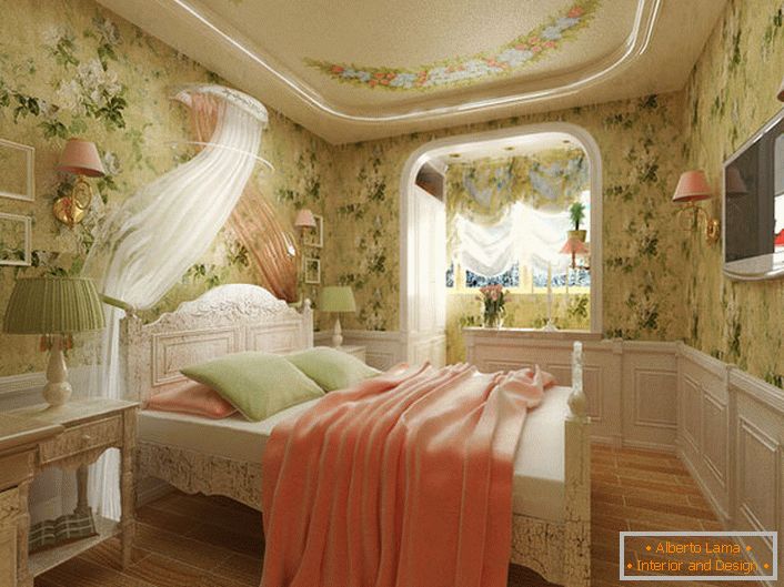 Como parte do design do quarto usado muitas cores, o que é bastante aceitável, se se trata de estilo country.