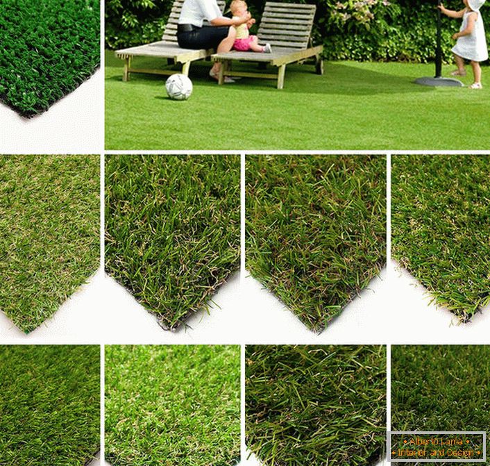 Para dar uma visão respeitável para áreas de lazer na trama você pode escolher um gramado artificial com características diferentes: a altura da pilha, a densidade e largura, a cor do gramado.