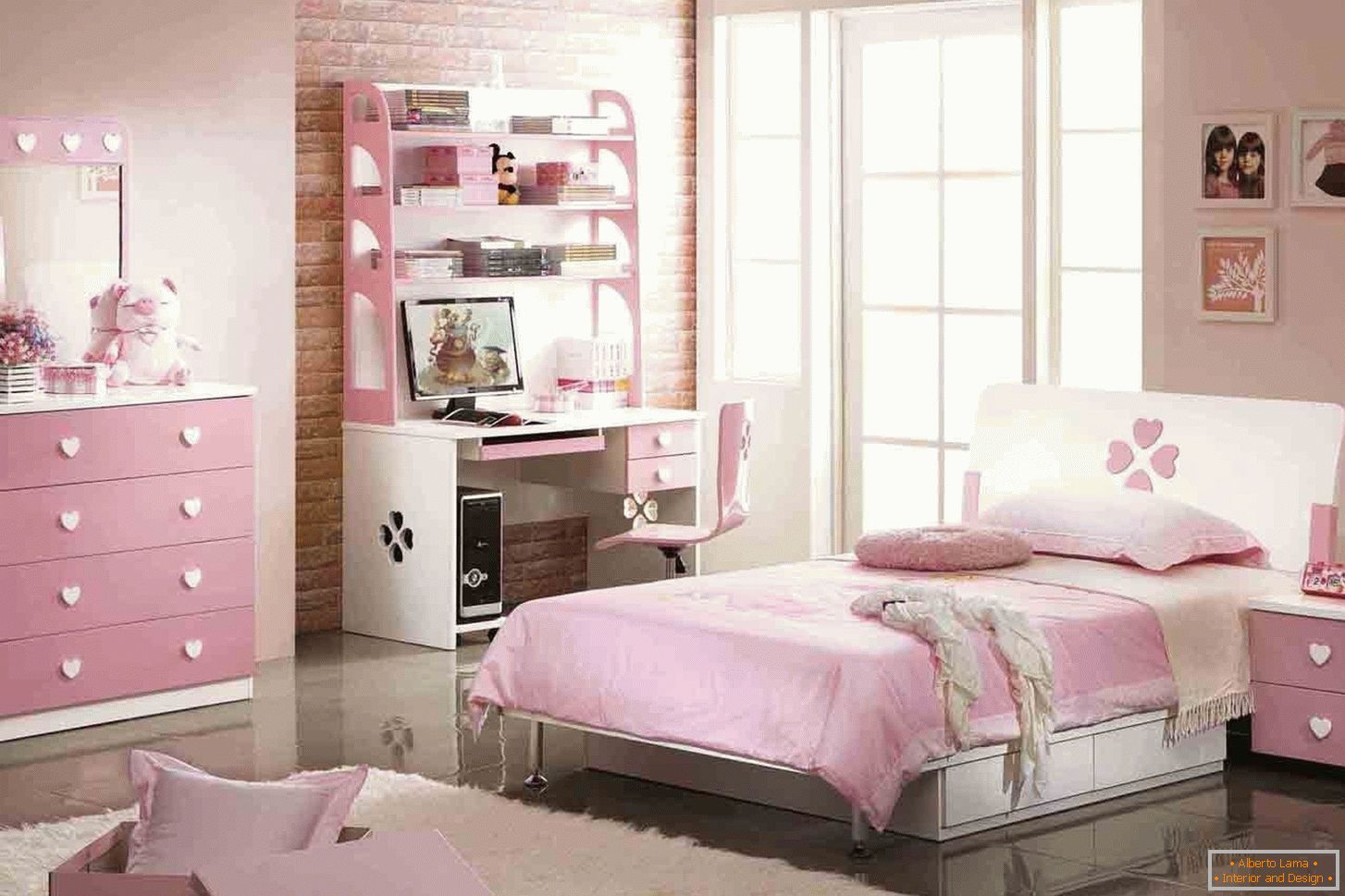 Projeto de um quarto para um adolescente na cor rosa