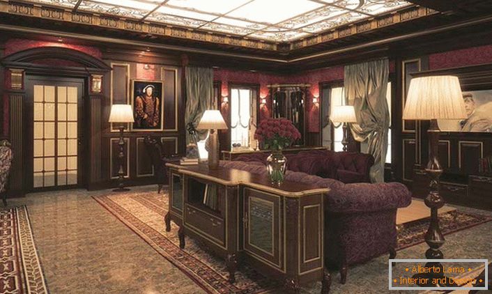 Uma espaçosa sala de estar em estilo vitoriano de um clube de elite mantendo as tradições inglesas.
