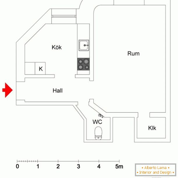 Interior moderno em um apartamento em 32 metros quadrados