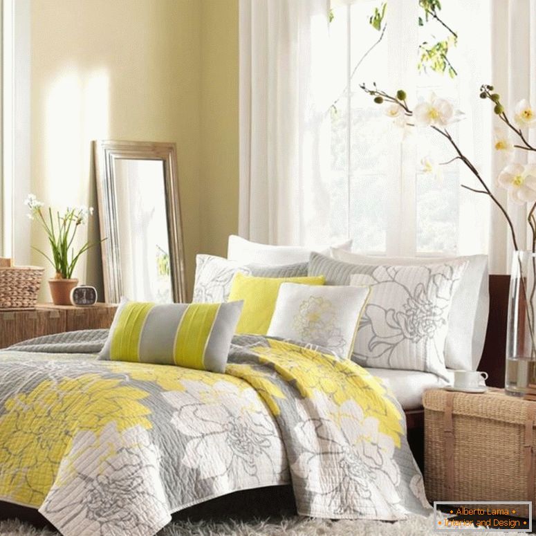 Cativante-bonita-flores-decoração-idéia-misturado-com-cinza-branco-quarto-interiores-plus-amarelo-sotaque