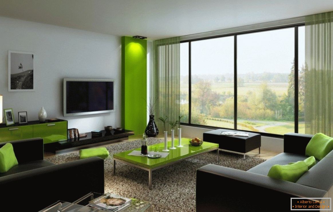 Sala de estar verde-cinza