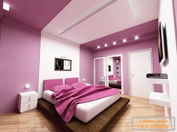Design moderno quarto na cor lilás brilhante