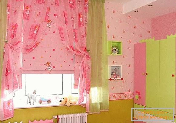 cortinas no quarto das crianças para uma menina, foto 1