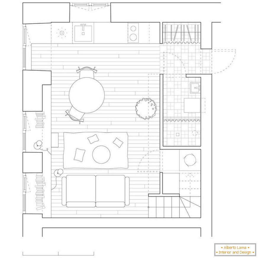 O layout de um apartamento de 24 metros em Vilnius