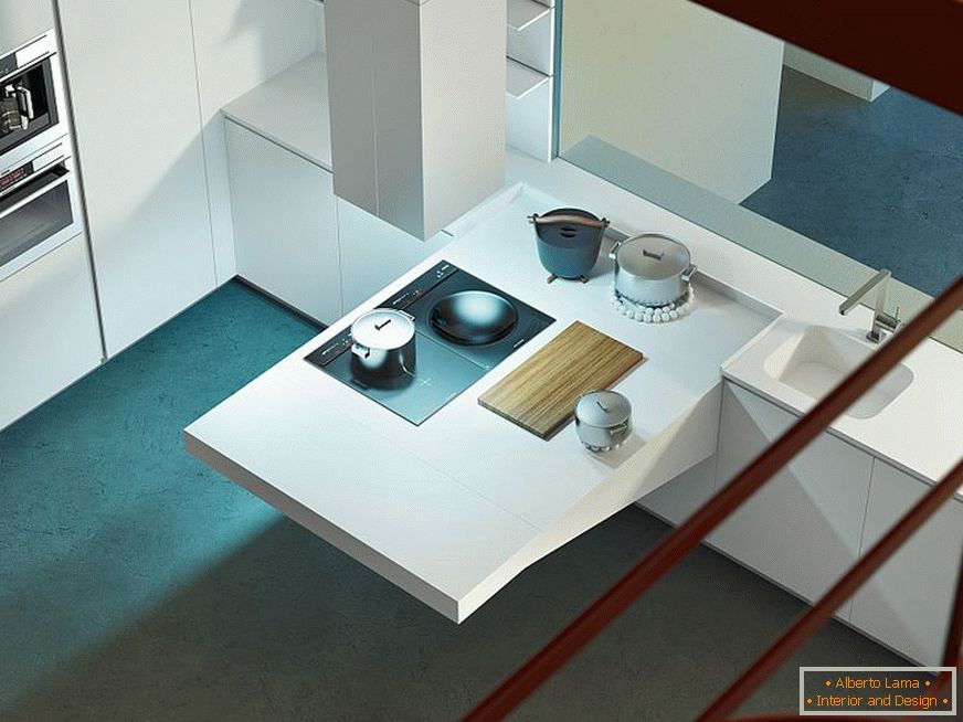 Uma maneira de economizar espaço na cozinha com uma estação de trabalho do console