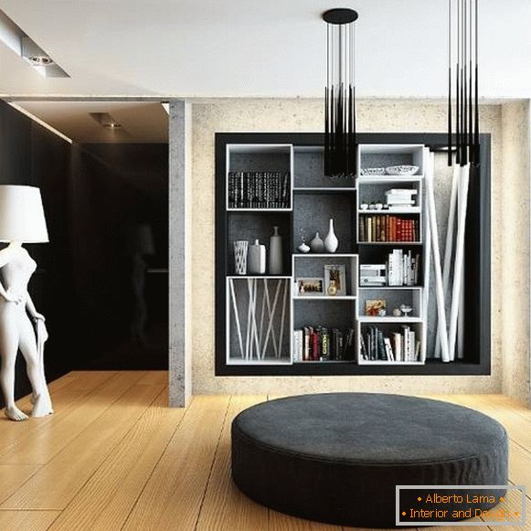 Prateleira de parede elegante no design da sala de estar