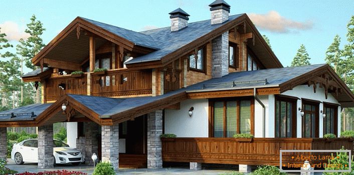 O projeto de uma casa no estilo de um chalé é uma variante ideal de imóveis suburbanos.