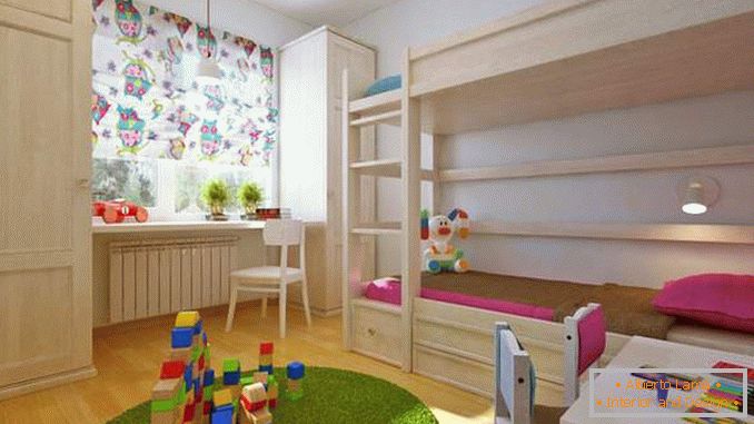 Projeto de um apartamento de dois quartos com sala para crianças para duas crianças