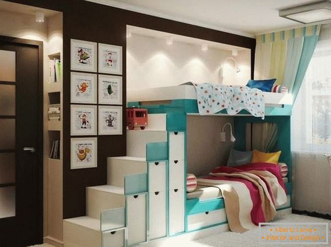 Projeto de um apartamento de dois quartos para uma família com dois filhos - foto do interior de uma criança