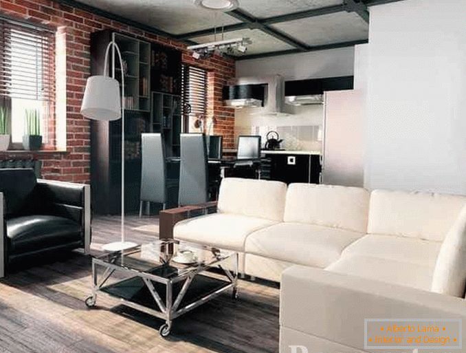 Design de um apartamento em estilo moderno com sofá-cama