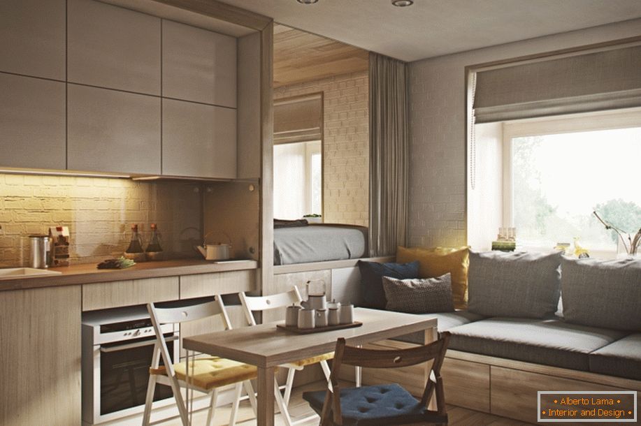 Design de interiores moderno de um pequeno apartamento