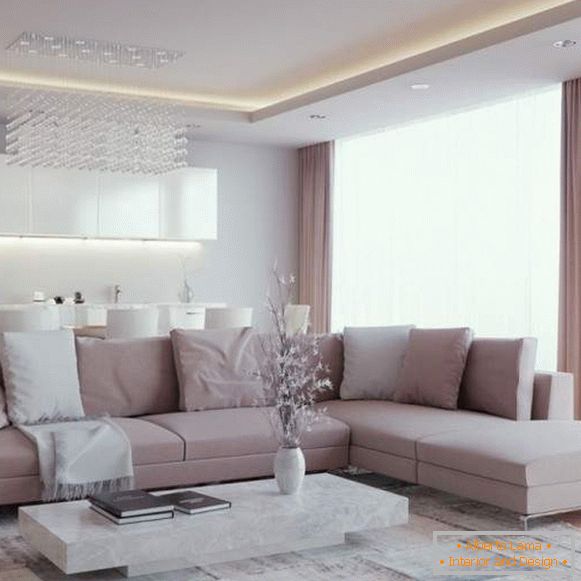 Interior da sala de estar em um apartamento moderno - uma bela combinação de cores