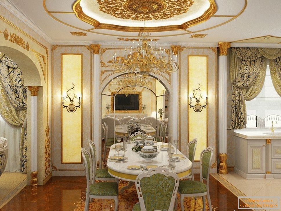 Interior branco com padrões de ouro