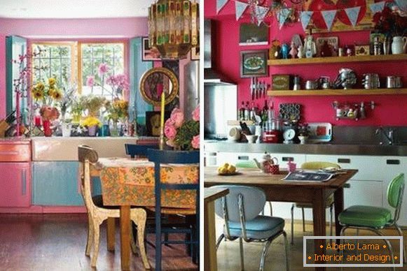 Cozinha rosa escuro no estilo boho - foto