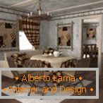 Toalha de mesa, travesseiros e cortinas do mesmo design