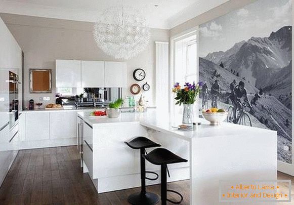 Papel de parede preto e branco para cozinha