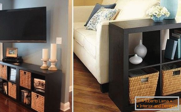 Prateleiras quadradas confortáveis ​​para a sala de estar