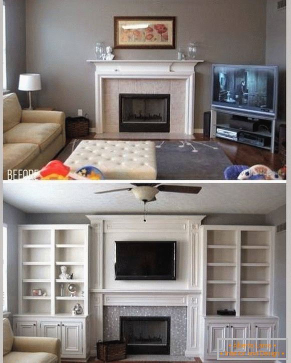 Design da sala de estar antes e depois