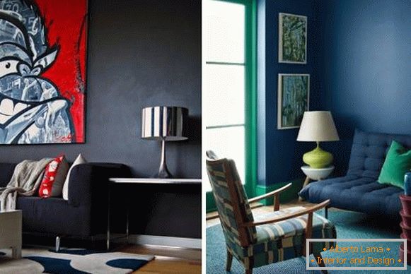 Paredes azuis escuras no design da sala de estar