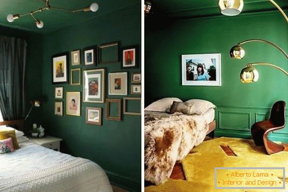 Papéis de parede escuros no interior - fotos em tons de verde